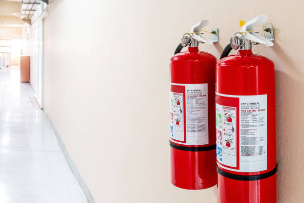 fire detection 2 Fire extinguisher system on the wall background, powerful emergency equipment for industrial