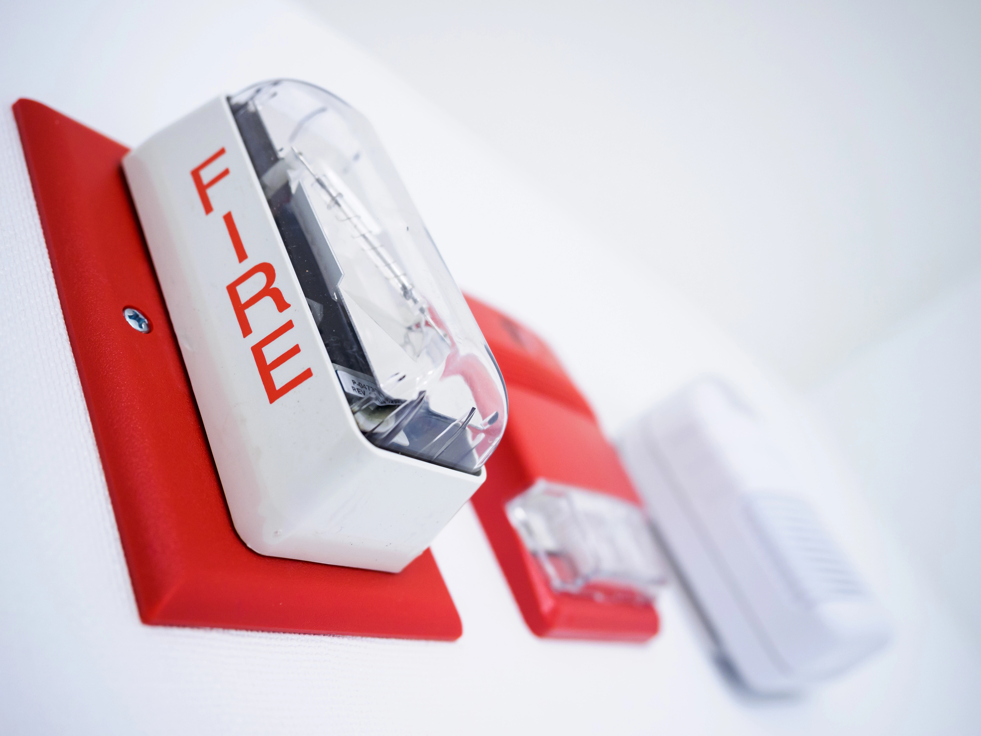 Fire alarm strobe notification device installed in a Northeast Ohio commercial building